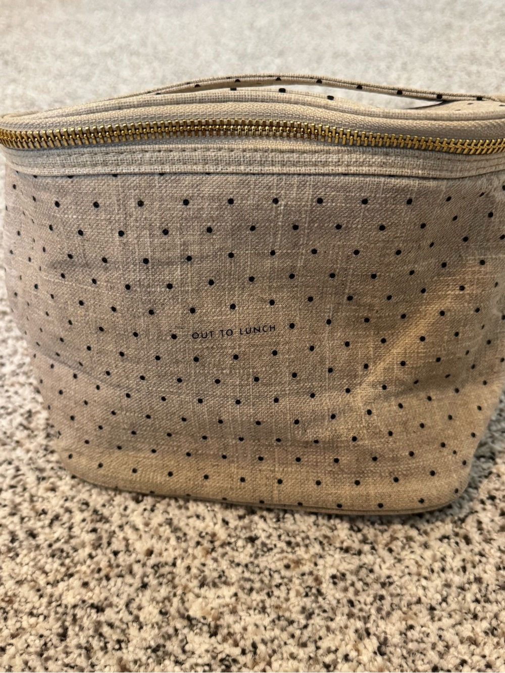 kate spade Beige Canvas Polka Dot Lunch Bag with Gold Zipper
